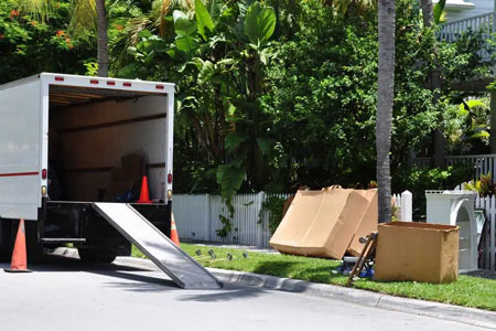 A Moving Van On Street With Ramp — Removalist in Brisbane, QLD